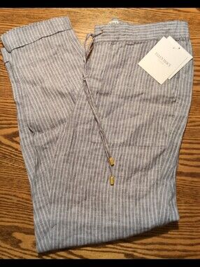Ellen Tracy pinstripe gray/white linen pants smallElastic and drawstring waist
